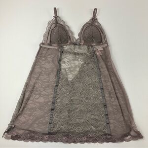 Victoria's Secret Mauve Sheer Lace Triangle Teddy Chemise